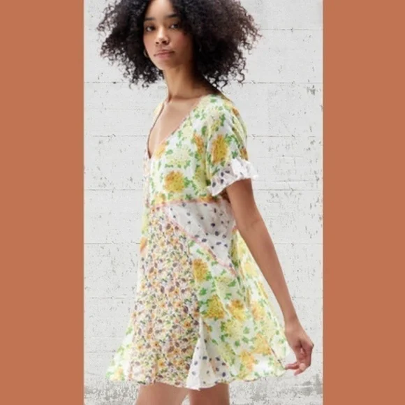 FREE PEOPLE Wildflower Airy Cotton Patchwork Oversized Minidress w/Slip NWT - Picture 4 of 16